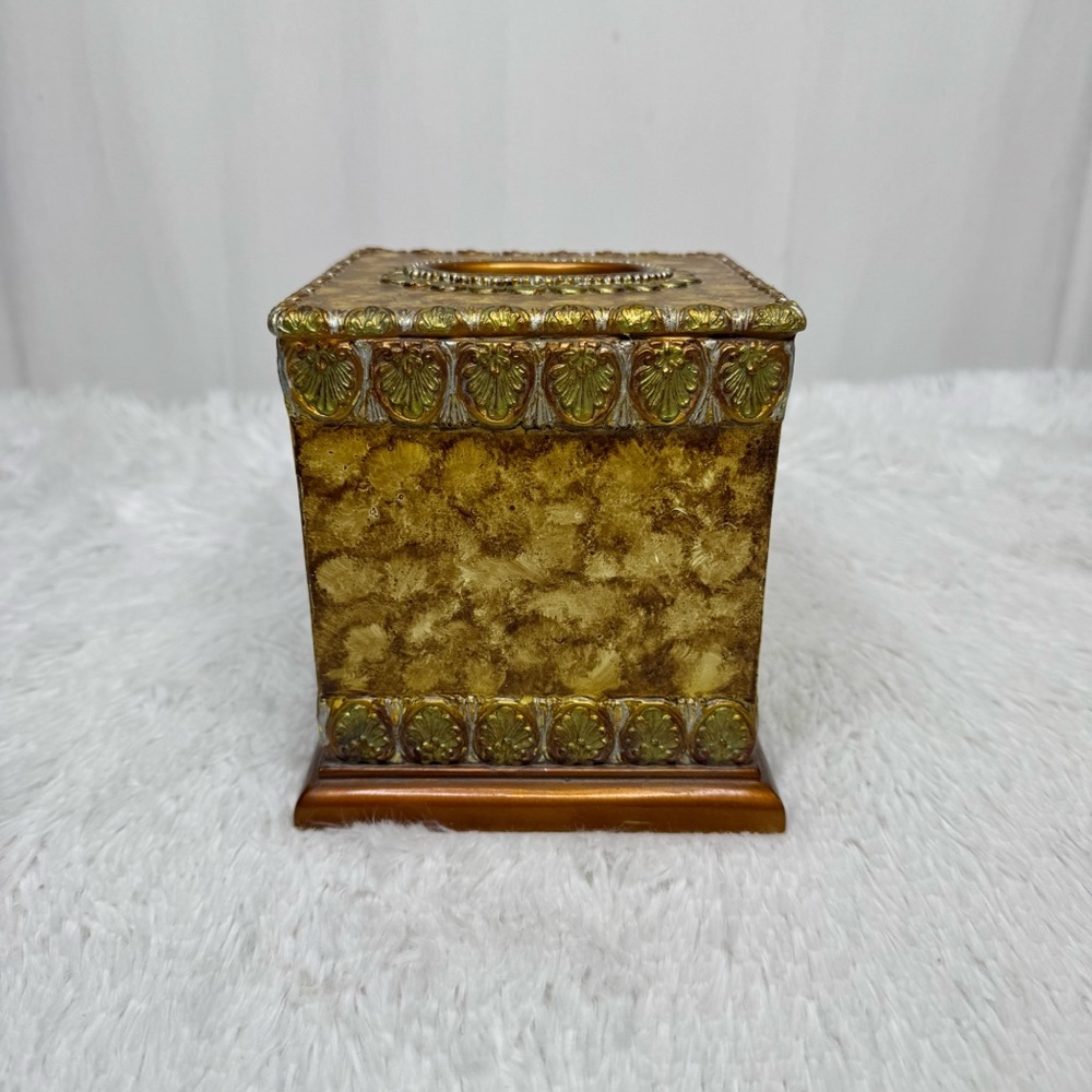 Vintage gold brown ornate marble decorative square tissues box cover